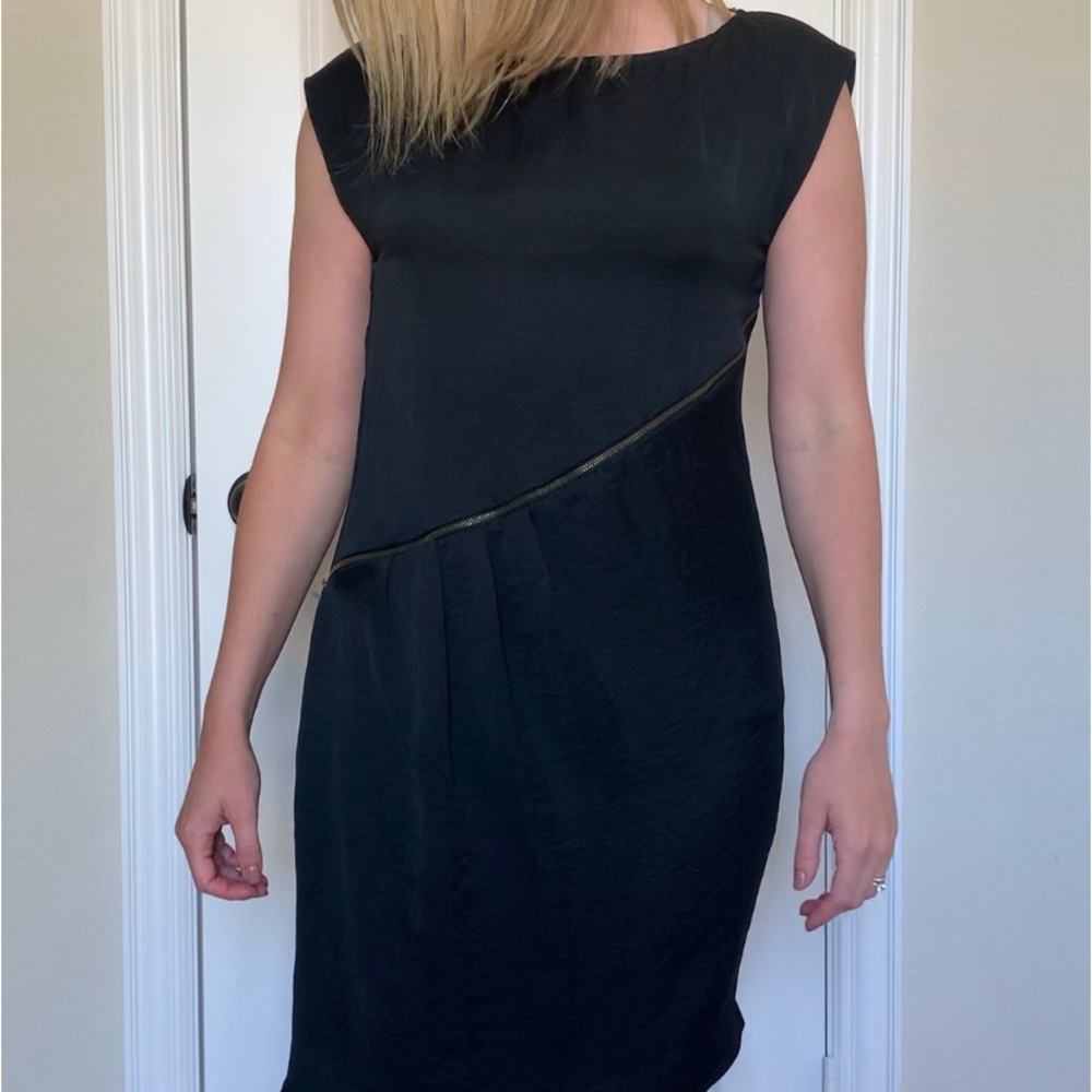 Zara Black Asymmetry Dress with Gold Zipper Detail - XS